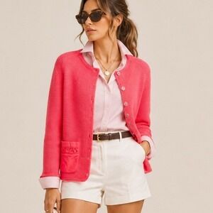 Pure Handknit Pink Cotton Cardigan Mismatched Buttons Cottage Teacher Size SM